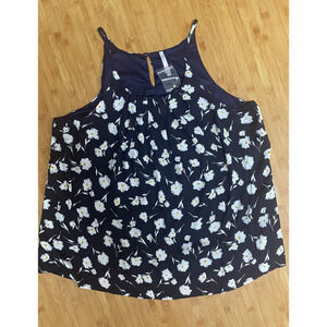 DNA Couture Tank Top Blouse‎ Womens Size XL blue Floral Sleeveless